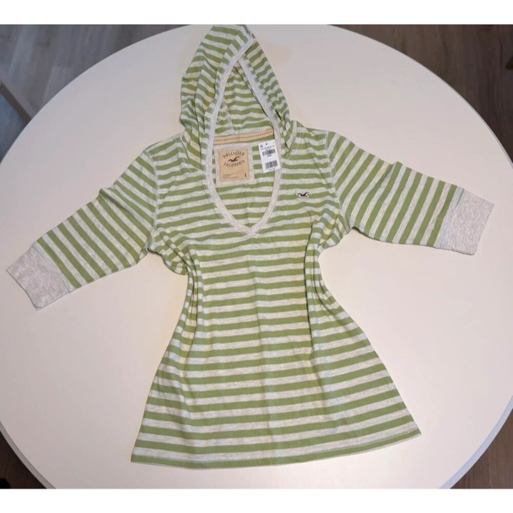Viral Hollister Henley with green stripes, size large new with tags